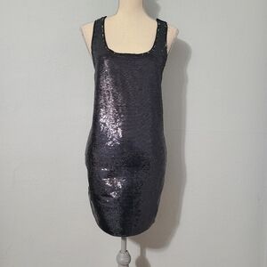 Zara Evening‎ Collection Black Sequin Tank Racerback Sheath Slip Mini Dress Med